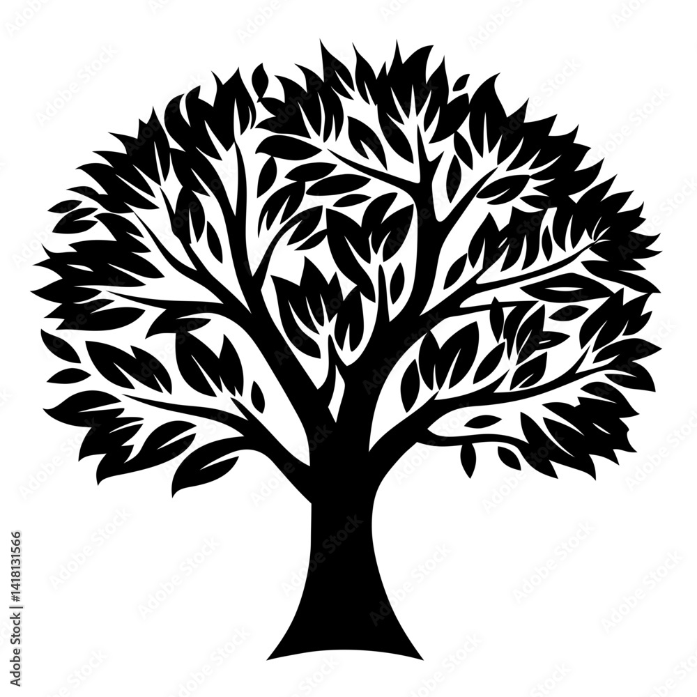 Obraz premium Artistic depiction of a solitary tree silhouette with dense foliage canopy