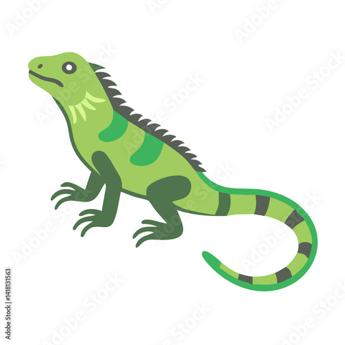 Green Iguana Vector Illustration on Isolated Black Background