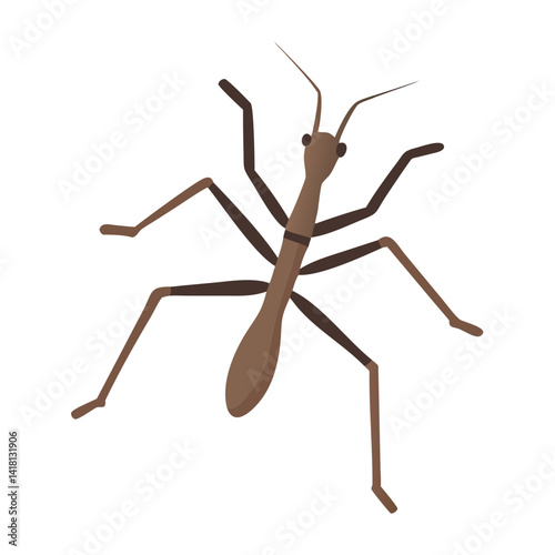Cartoon Stick Insect Vector Illustration on Black Background