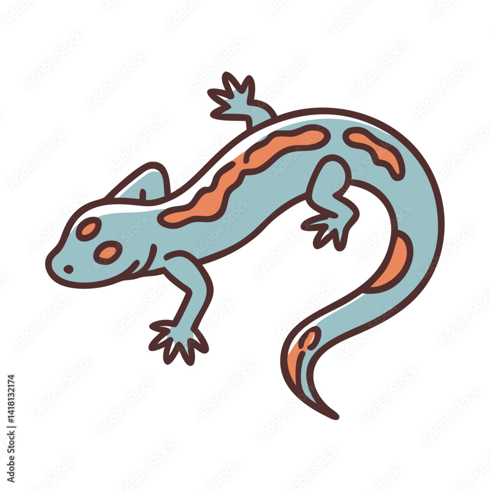Naklejka premium Cute illustrated gecko lizard, light blue and orange