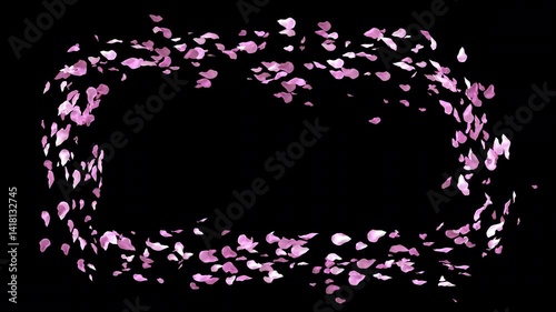 Elegant Animated Pink Flower Petal Frame with Floating Blossoms on Transparent Background
