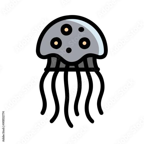 Cartoon Gray Alien Isolated on Black Background Illustration
