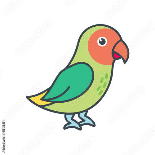 Cute Lovebird Parrot Illustration, Colorful Cartoon Style, Bird
