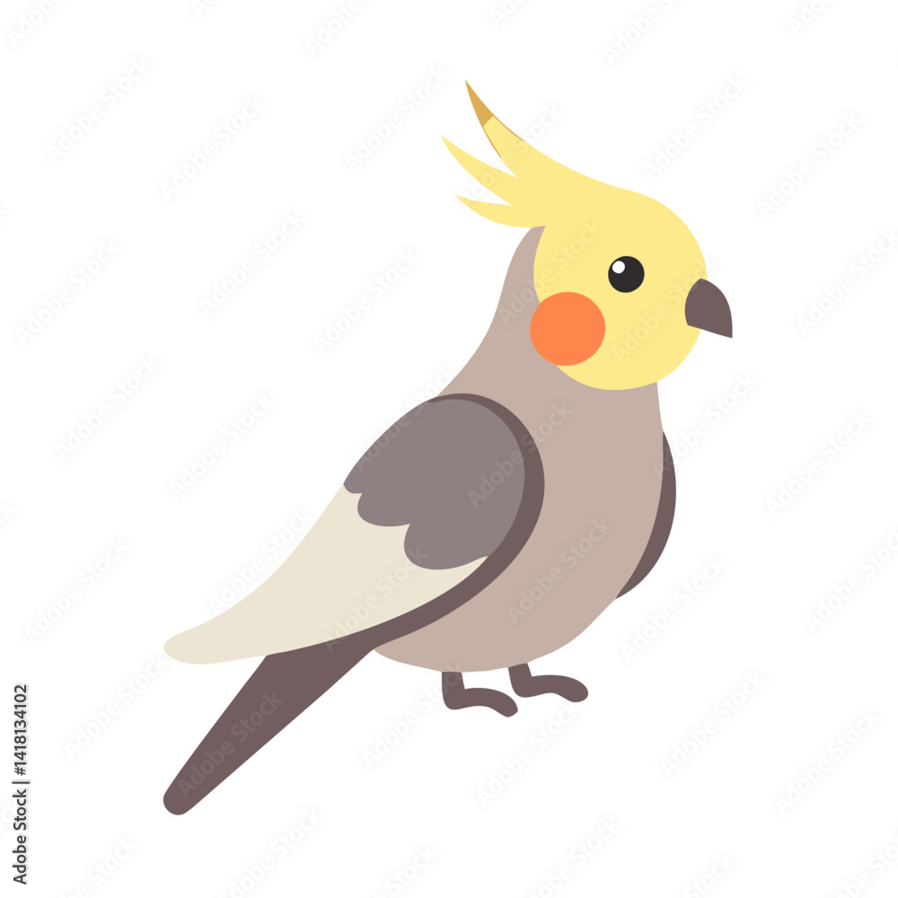 Fototapeta premium Cartoon Cockatiel Illustration on Black Background for Stock