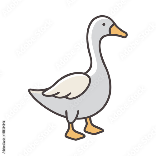 Cute Cartoon Grey Goose Illustration on Black Background