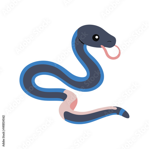 Cartoon snake on black background with tongue sticking out
