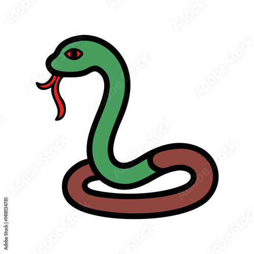 Stylized green snake illustration with red tongue