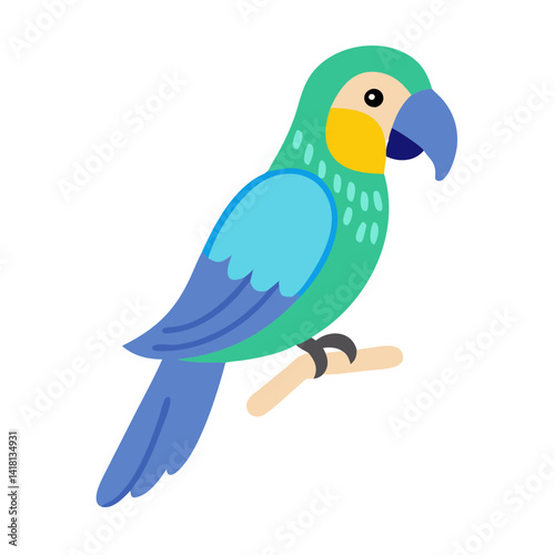 Cute Blue and Green Parrot Sitting on Branch
