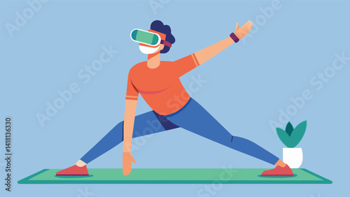 A VR simulation designed to help users gradually increase their mobility and flexibility with gentle stretching exercises and movements.. Vector illustration