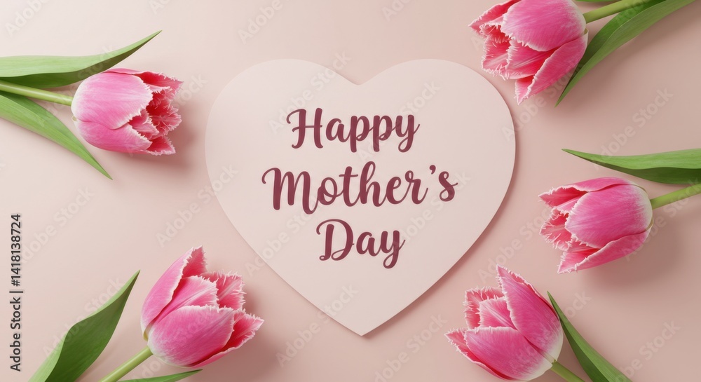 custom made wallpaper toronto digitalHeart-shaped Mother's day card with pink tulips on pastel background