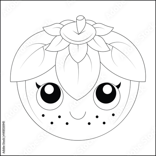 a cute persimmon with a shy expression coloring pages