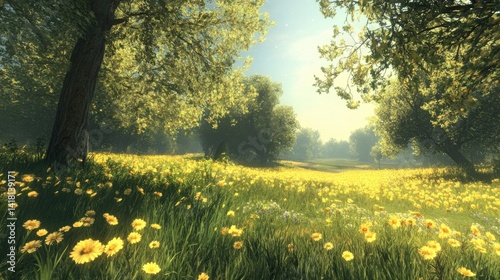 Colorful eggs in meadow