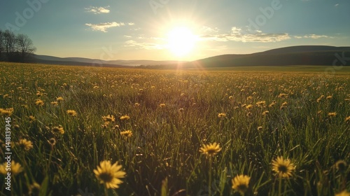 Colorful eggs in meadow