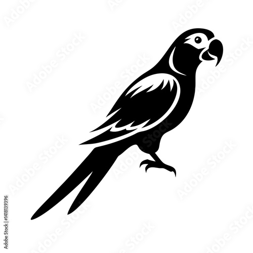 Black vector illustration of a bird silhouette, a wild parrot 