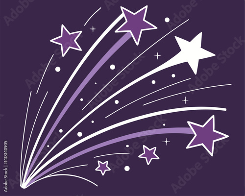 Shooting Stars Trail Illustration: Comet Shower, Festive, and Magical Night.