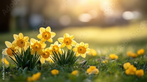 Colorful eggs in meadow
