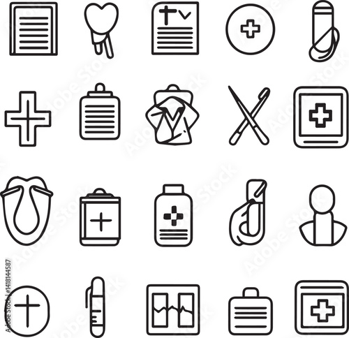 Healthcare set of web icons line black and white icons