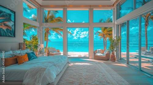 Luxurious beachfront bedroom overlooking ocean