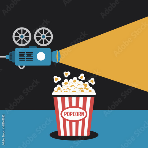 Vintage Movie Projector and Popcorn Spotlight Illustration