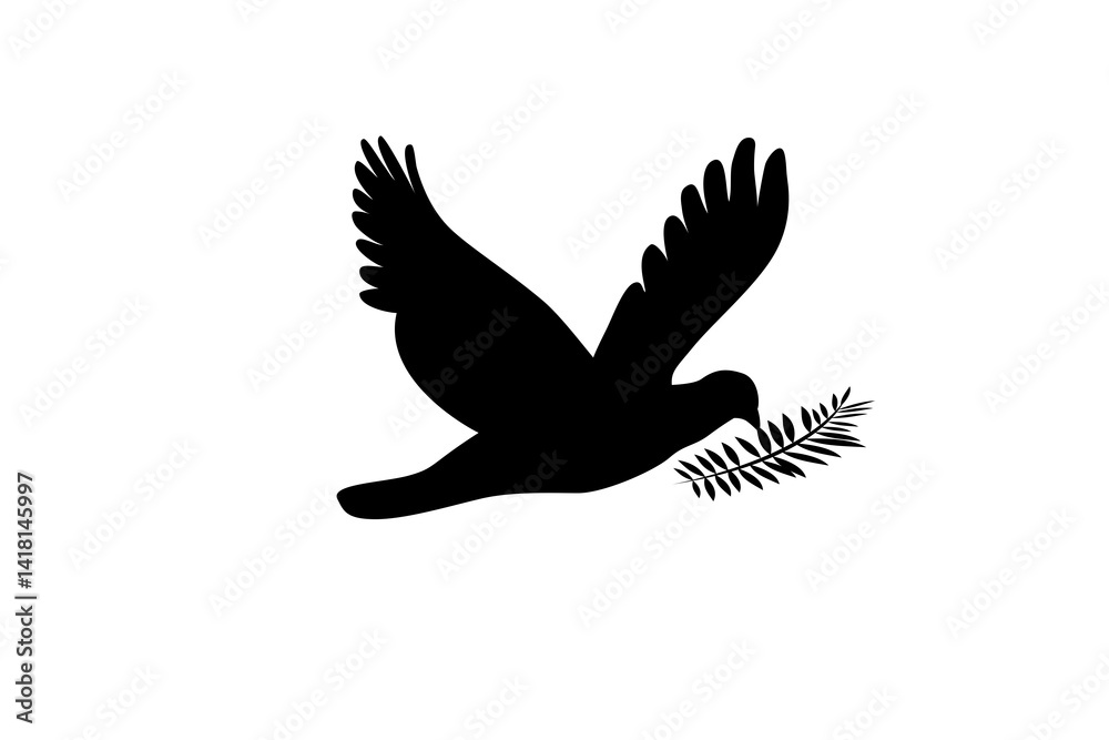 Obraz premium Dove in flight carrying olive branch, symbolizing peace and hope during a serene afternoon