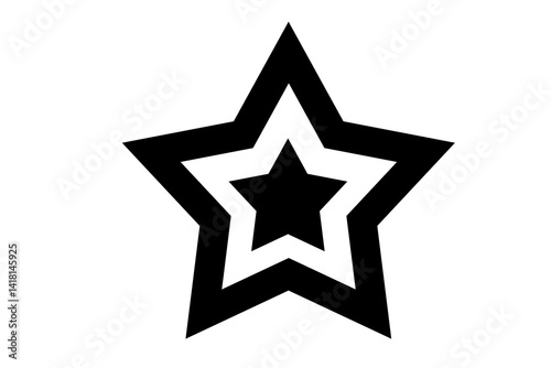 Bold black and white star shape design featuring multiple layers of stars with striking geometric patterns