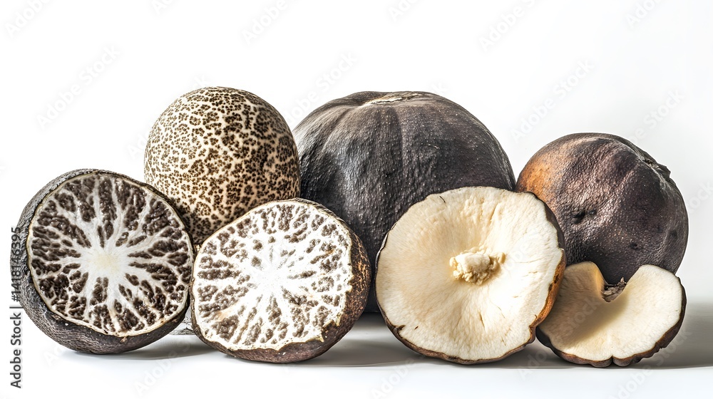 Dark Mushrooms with Sliced, and White Background. Dark Mushrooms with Sliced, and White Background.
