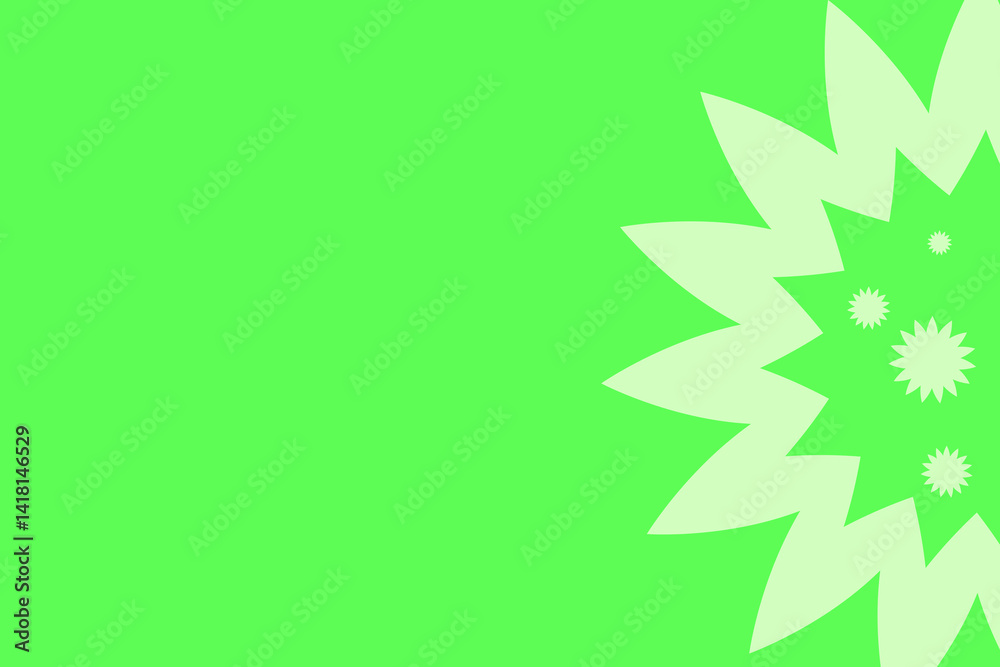 Bright green abstract floral design featuring layered petals and stylized shapes in a vibrant color palette