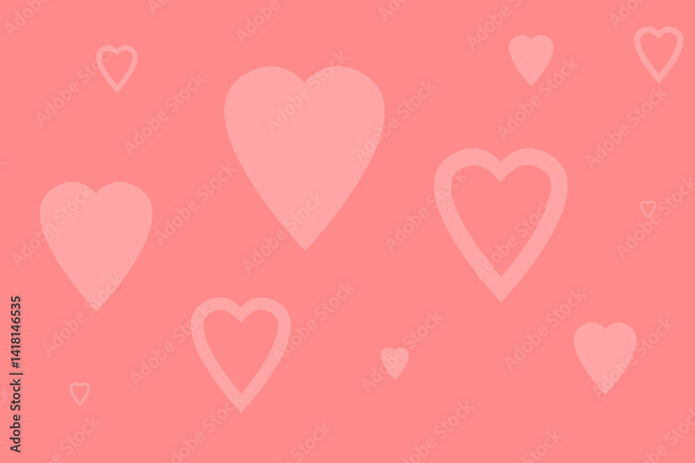 Background design featuring various heart shapes in soft pink on a coral backdrop during a celebratory occasion