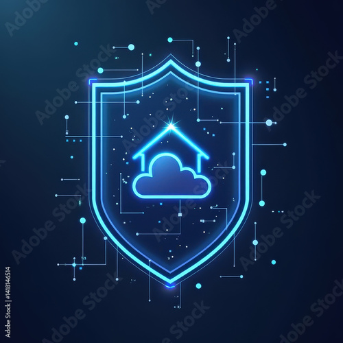 Digital shield icon representing cloud security on a dark background  
