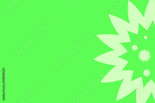 Bright green abstract floral design featuring layered petals and stylized shapes in a vibrant color palette