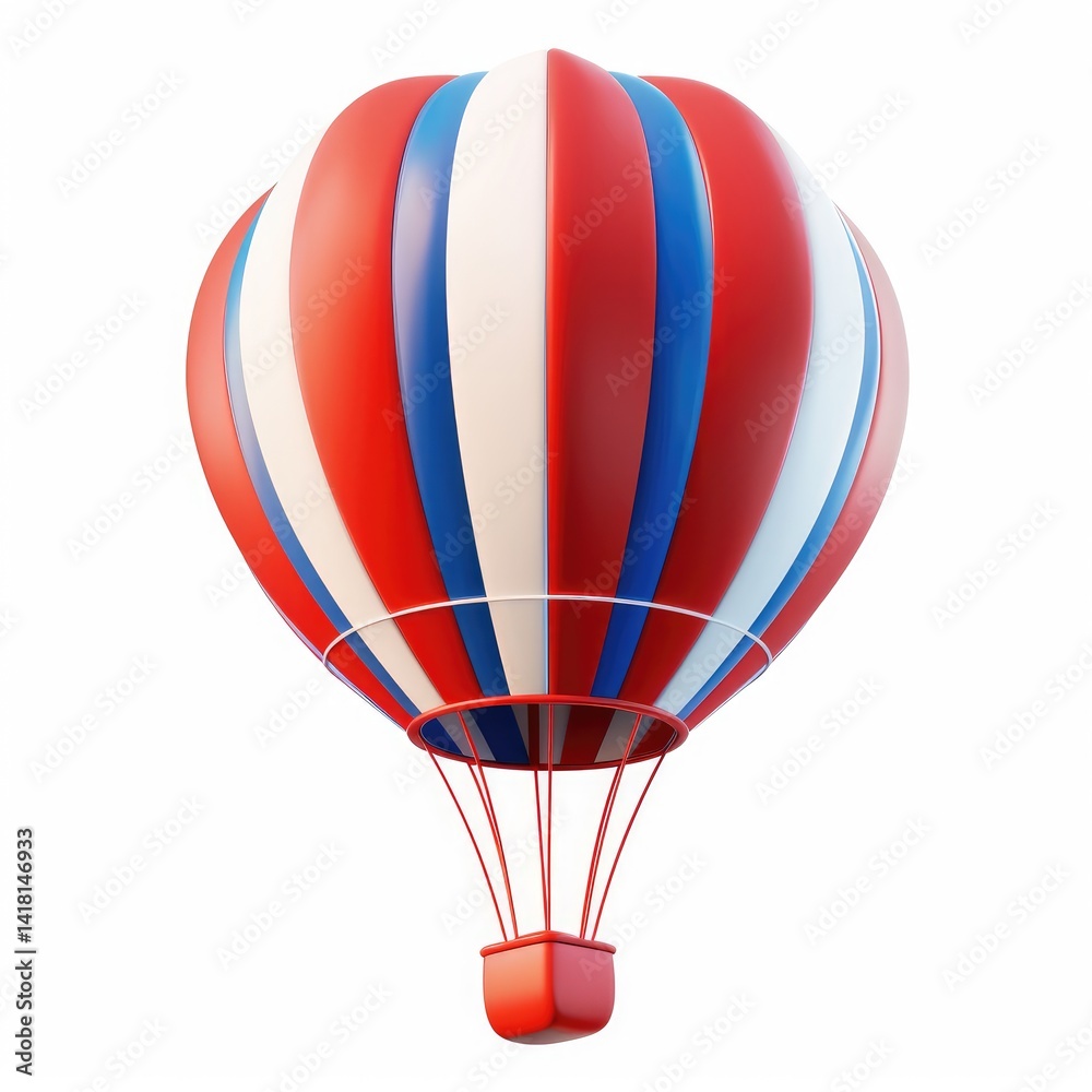 Fototapeta premium Red, white, and blue hot air balloon floats in the sky.