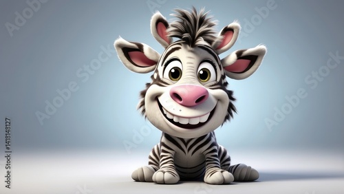 A cheerful cartoon zebra character with a wide smile, large expressive eyes, and prominent stripes