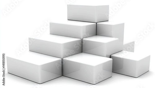 White 3D boxes stacked in pyramid shape