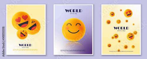 World Smile Day emoji poster set. Vector illustration