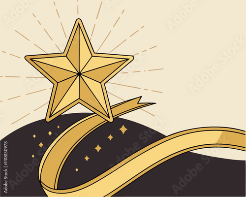 Road Leading to a Shining Star: Success, Goal, and Achievement Concept.