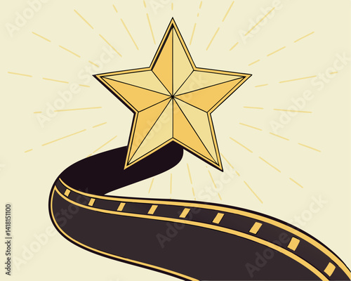 Road Leading to a Shining Star: Success, Goal, and Achievement Concept.