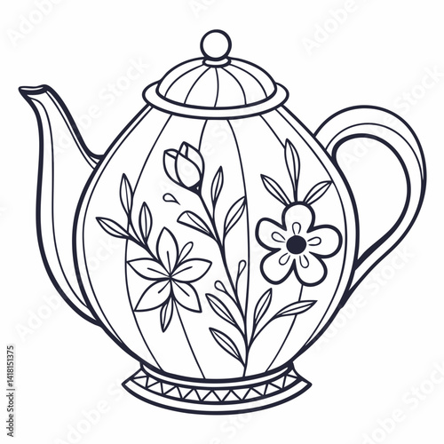 Hand drawn vintage teapot with flower kettle Vector