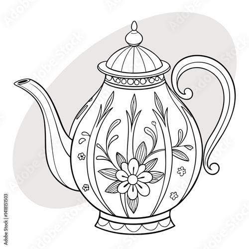 Hand drawn vintage teapot with flower kettle Vector