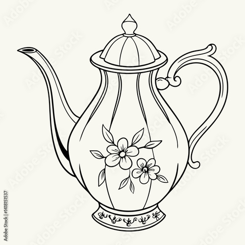 Hand drawn vintage teapot with flower kettle Vector