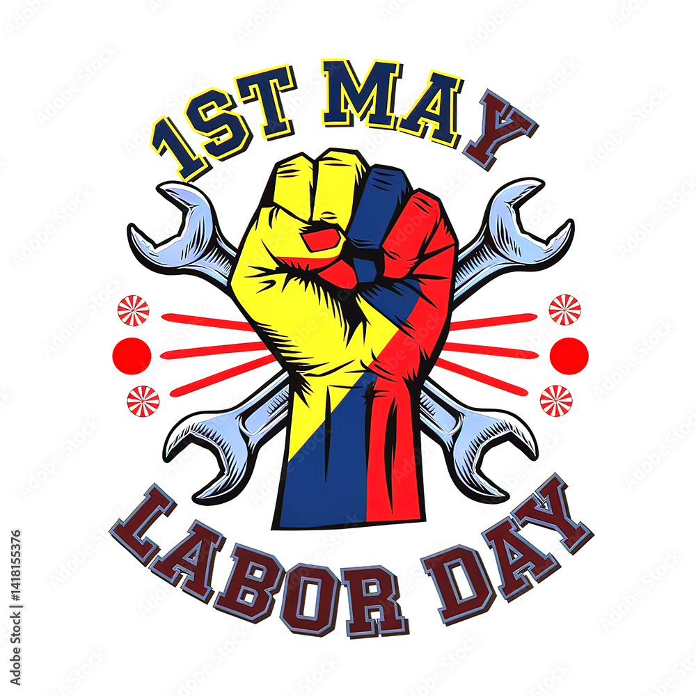 Fototapeta premium May 1st cartoon banner on texture background. jpg