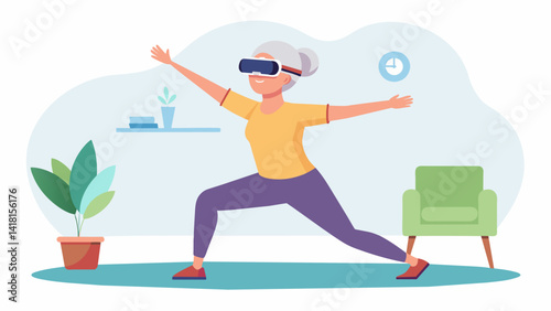 Experience a gentle and effective way to maintain joint health with our Elderly VRbased Stretch and Flex sessions designed to be accessible for all. Vector illustration
