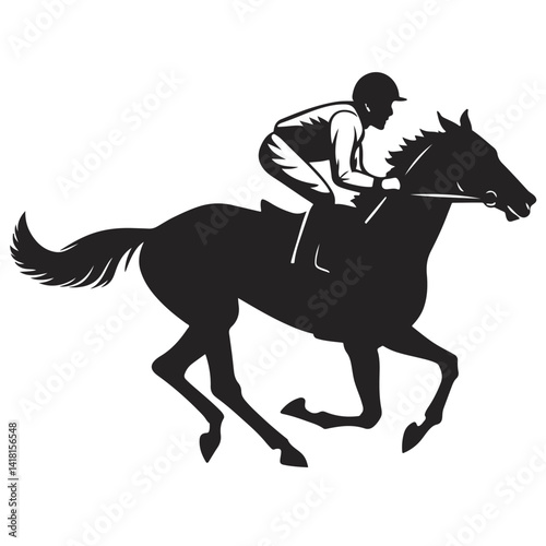 horse and rider,Silhouette Illustration of a Jockey Riding a Racing Horse at Full Gallop