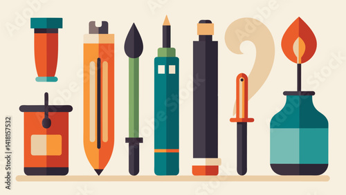 A variety of writing utensils to choose from including traditional pens calligraphy markers and even quills allowing participants to find the right. Vector illustration
