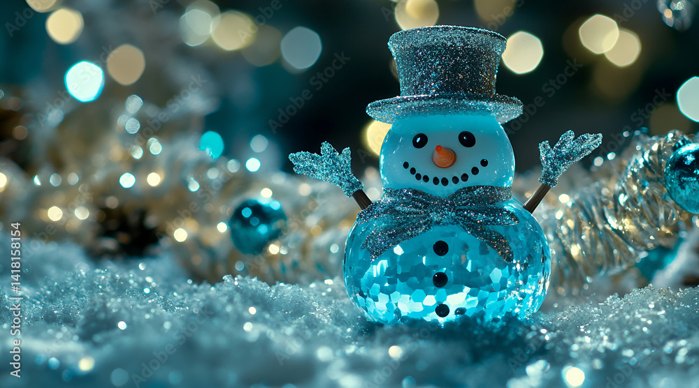 Obraz premium Glowing Snowman in Winter Forest 