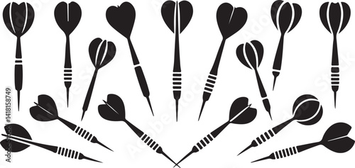 Black vector silhouettes of darts, perfect for pub, game, and target practice themed sport graphic illustrations