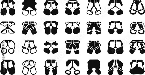 Black vector silhouettes of suspenders, ideal for fashion, vintage, and menswear themed graphic and clothing
