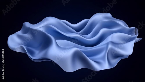 Elegant Abstract Blue Silk Fabric Waving on Dark Background - Slow Motion Animation