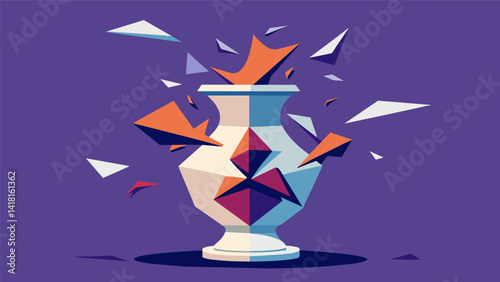A sculpture of a broken vase its shards tered and jagged symbolizing the shattering effect of anger on relationships and objects.. Vector illustration