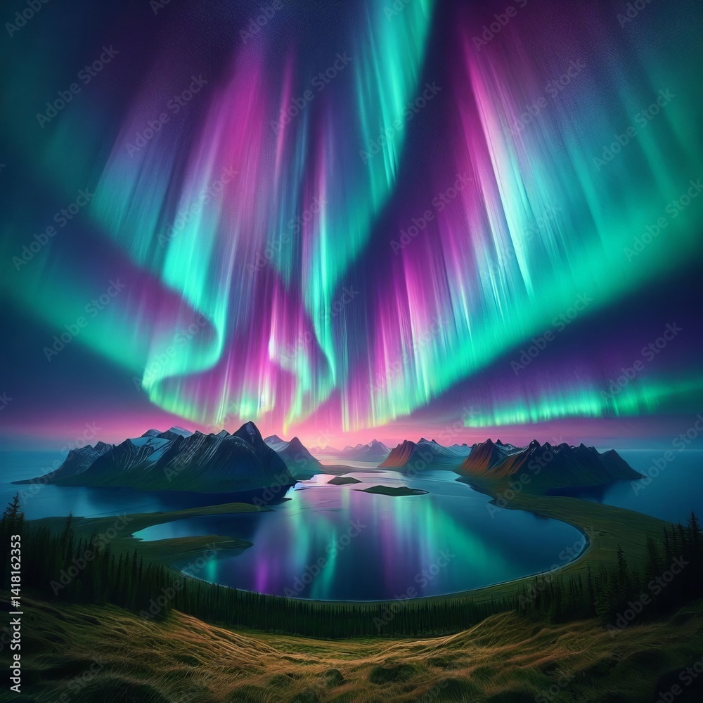 Naklejka premium Aurora borealis and violet light