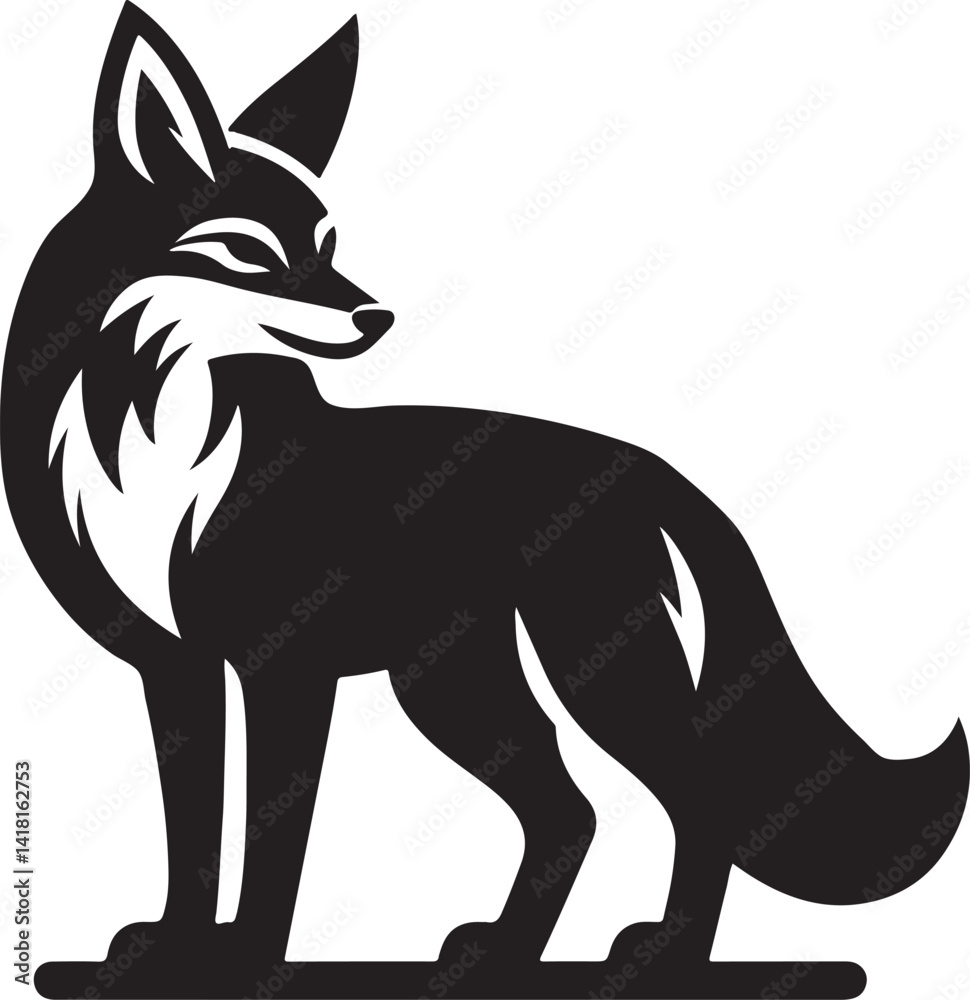Fototapeta premium Silhouette vector of a jackal standing alert, perfect for wildlife, safari, and nature-themed graphic designs and illustrations.